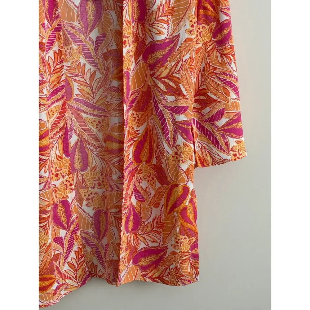 Hippie Rose Leaf Print Duster Cardigan XS Open Front Boho NWT